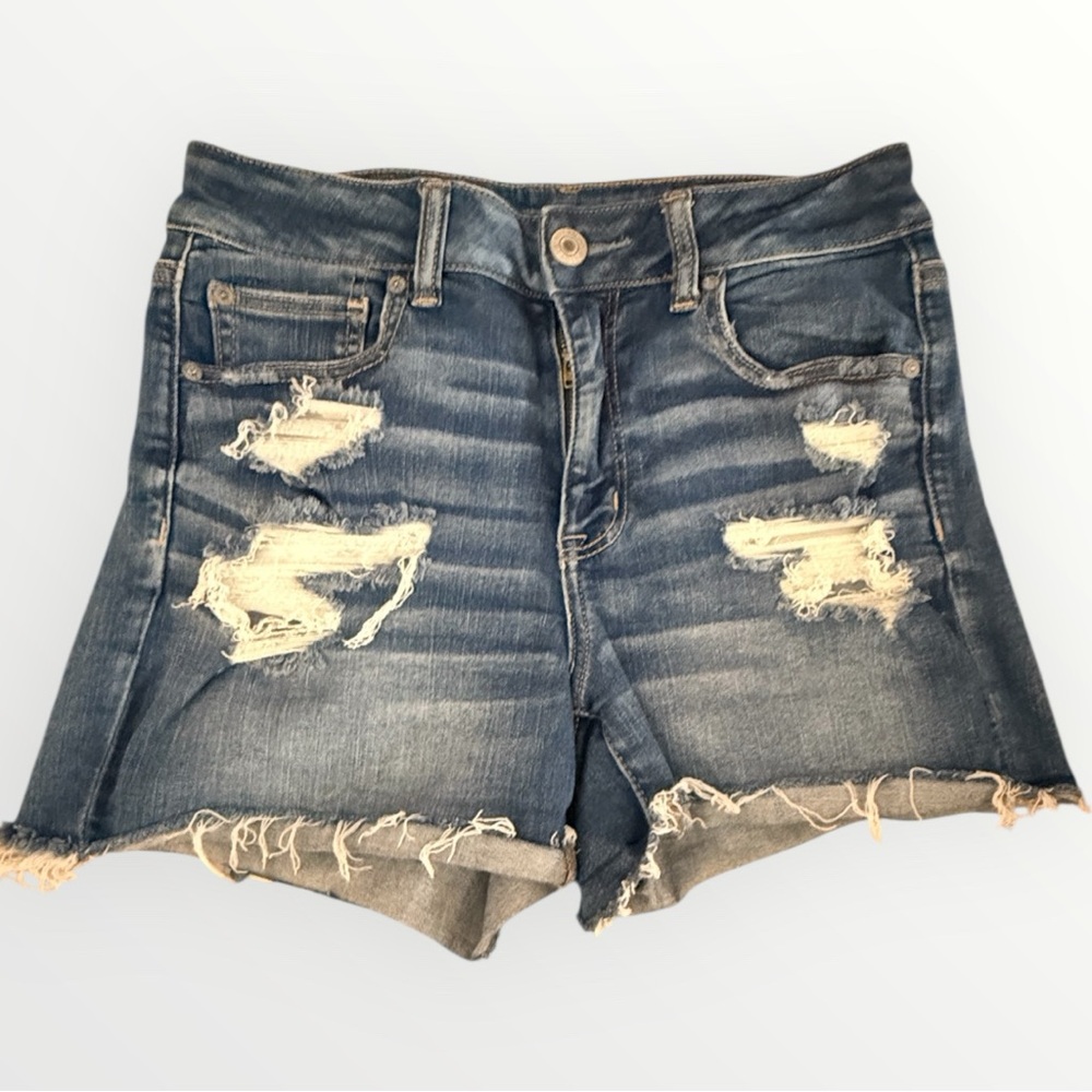 American Eagle Dark Blue Distressed Jean Shorts